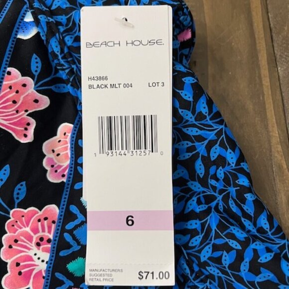 Beach House Swim Tankini Top Blue Pink Floral Zip Front Racerback Size 6 - Picture 7 of 7